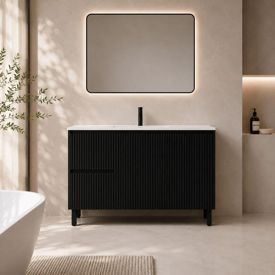 LUKKA CRETE MODERN MATTE BLACK 1200MM SINGLE BOWL FLOOR STANDING VANITY (AVAILABLE IN LEFT AND RIGHT HAND DRAWER)