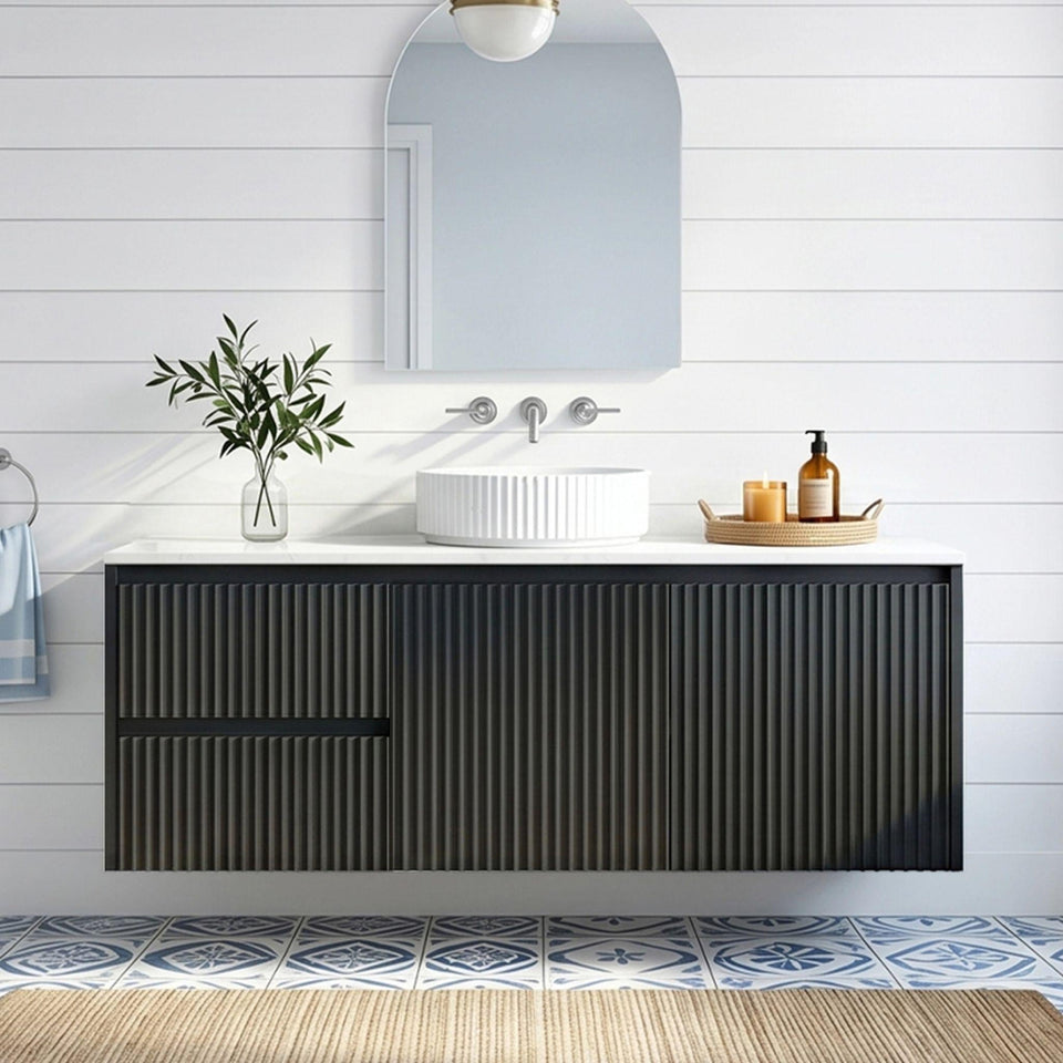 Lukka Crete Modern 1200MM Single Bowl Wall Hung Vanity (Available in Middle, Left and Right Hand Drawer) - Matte Black (LK-MC124LW-MB)