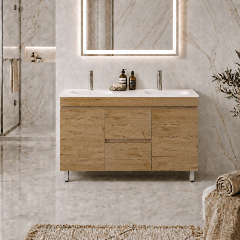 LUKKA CAMDEN MODERN PRIME OAK 1500MM DOUBLE BOWL FLOOR STANDING VANITY