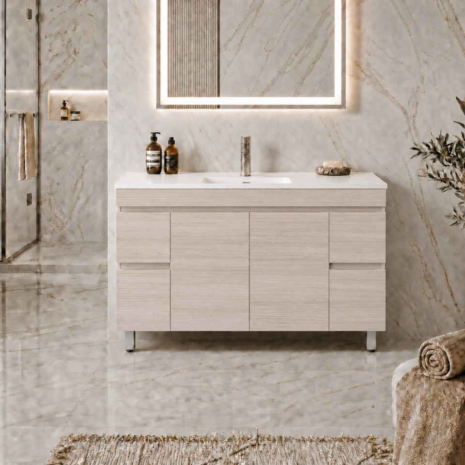 LUKKA CAMDEN MODERN COASTAL OAK 1500MM SINGLE BOWL FLOOR STANDING VANITY