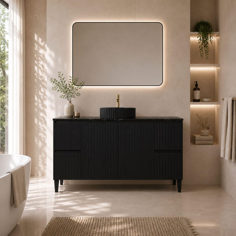 LUKKA CRETE MODERN MATTE BLACK 1500MM SINGLE BOWL FLOOR STANDING VANITY