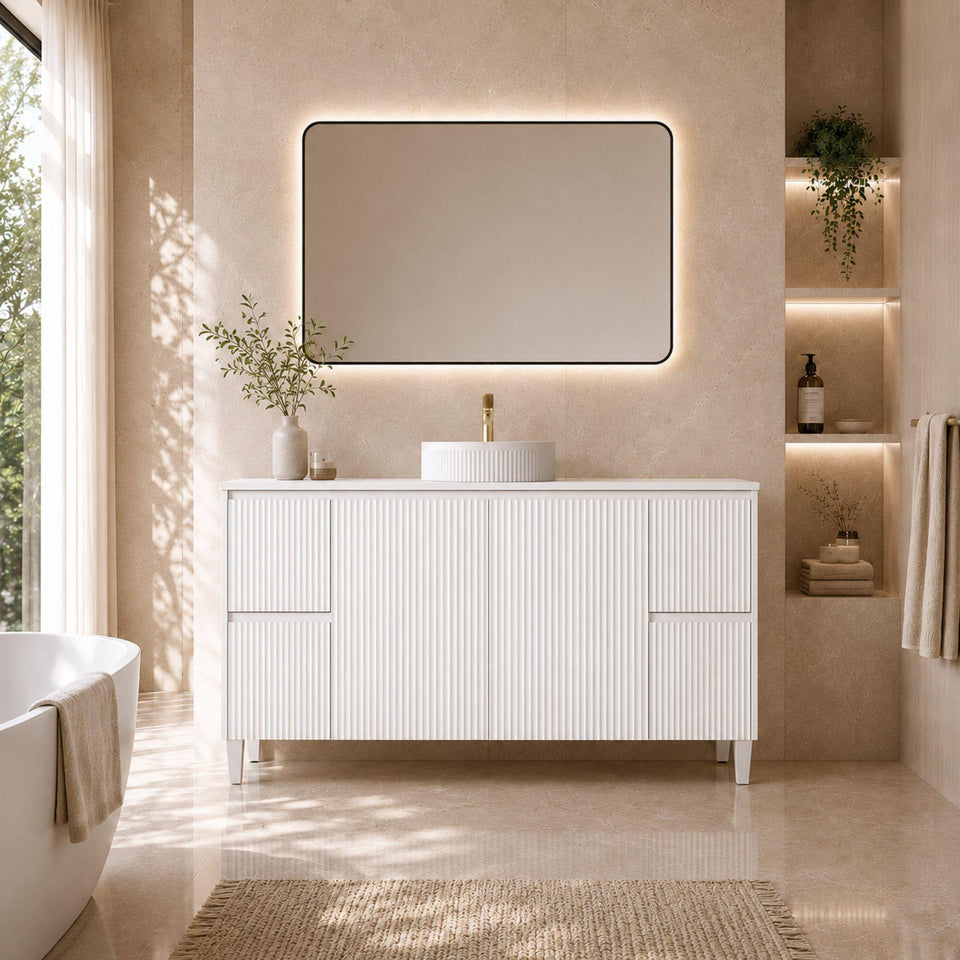 LUKKA CRETE MODERN MATTE WHITE 1500MM SINGLE BOWL FLOOR STANDING VANITY