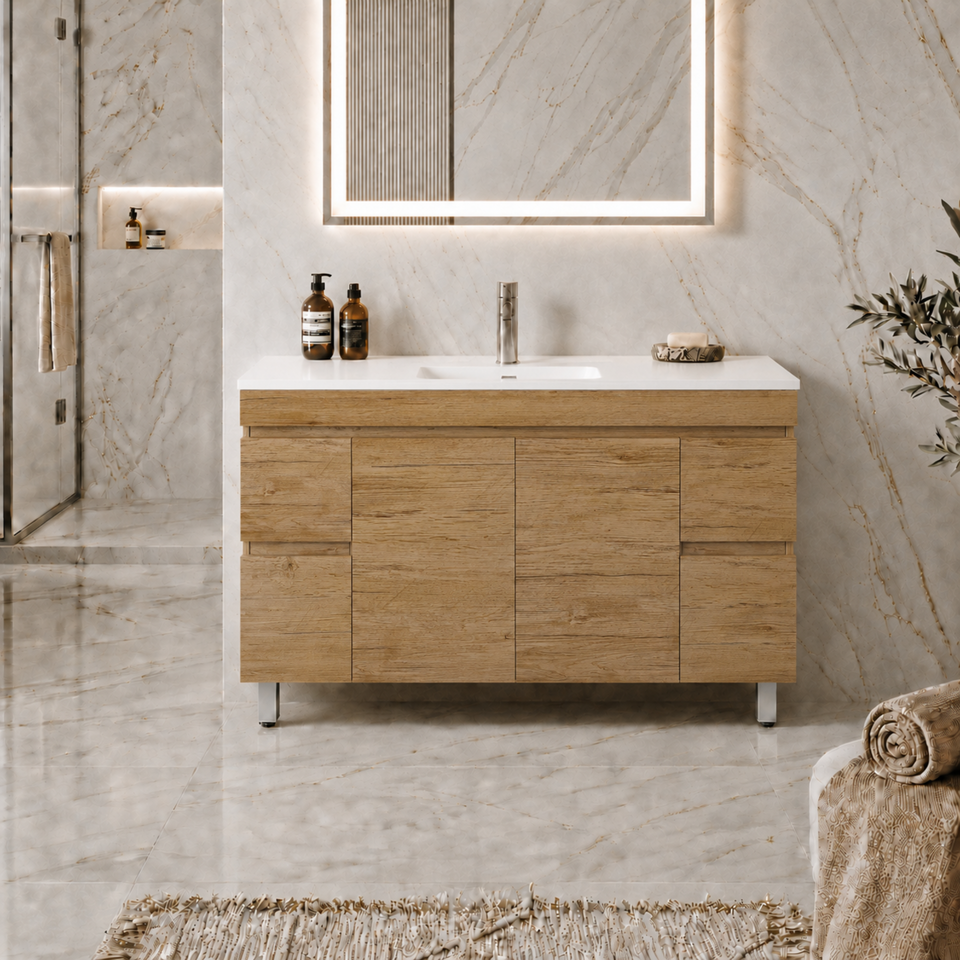 LUKKA CAMDEN MODERN PRIME OAK 1500MM SINGLE BOWL FLOOR STANDING VANITY