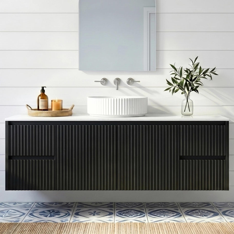 Lukka Crete Modern 1500MM Single Bowl Wall Hung Vanity (Available in Middle, Left and Right Hand Drawer) - Matte Black (LK-MC154W-MB)
