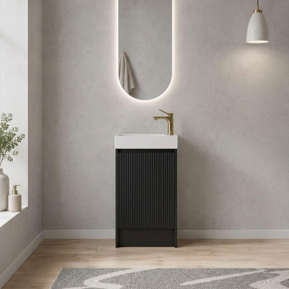 Lukka Crete Mini 450MM Space Saving Single Bowl Floor Standing Vanity with Kickboard - Matte Black (LK-MC42K-MB)