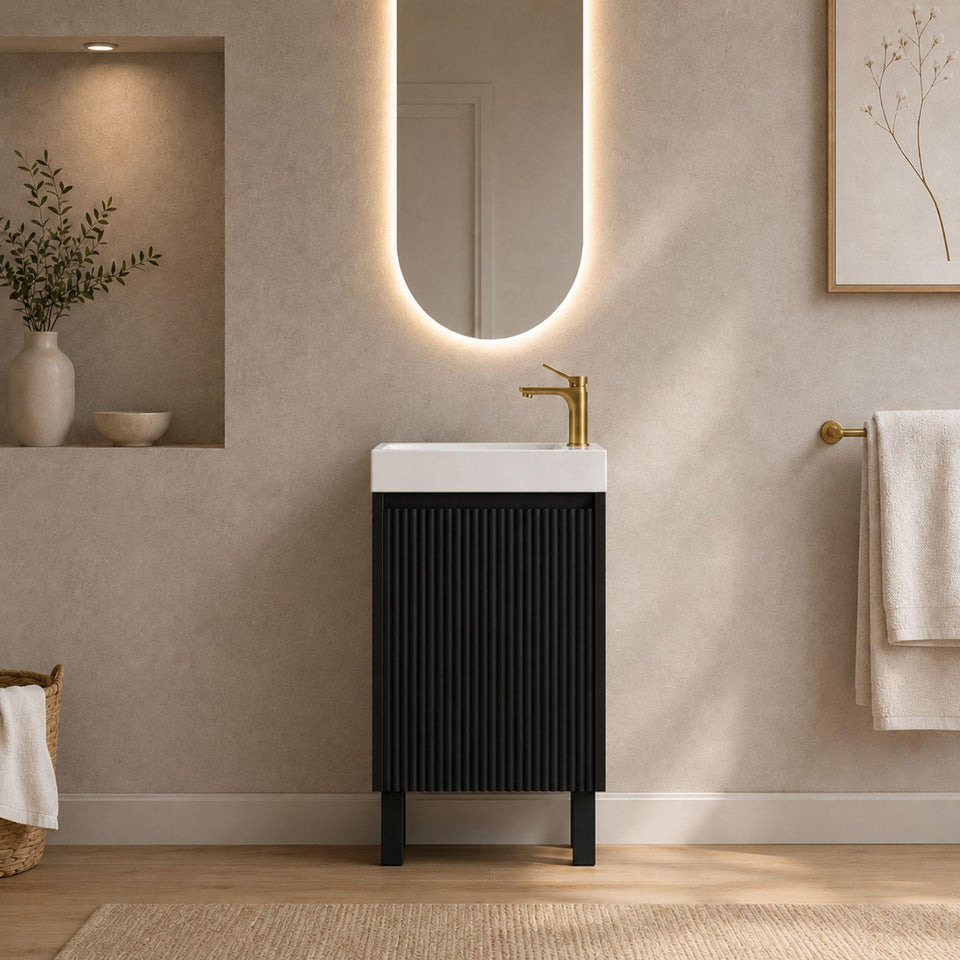 LUKKA CRETE MINI MATTE BLACK 450MM SPACE SAVING SINGLE BOWL FLOOR STANDING VANITY