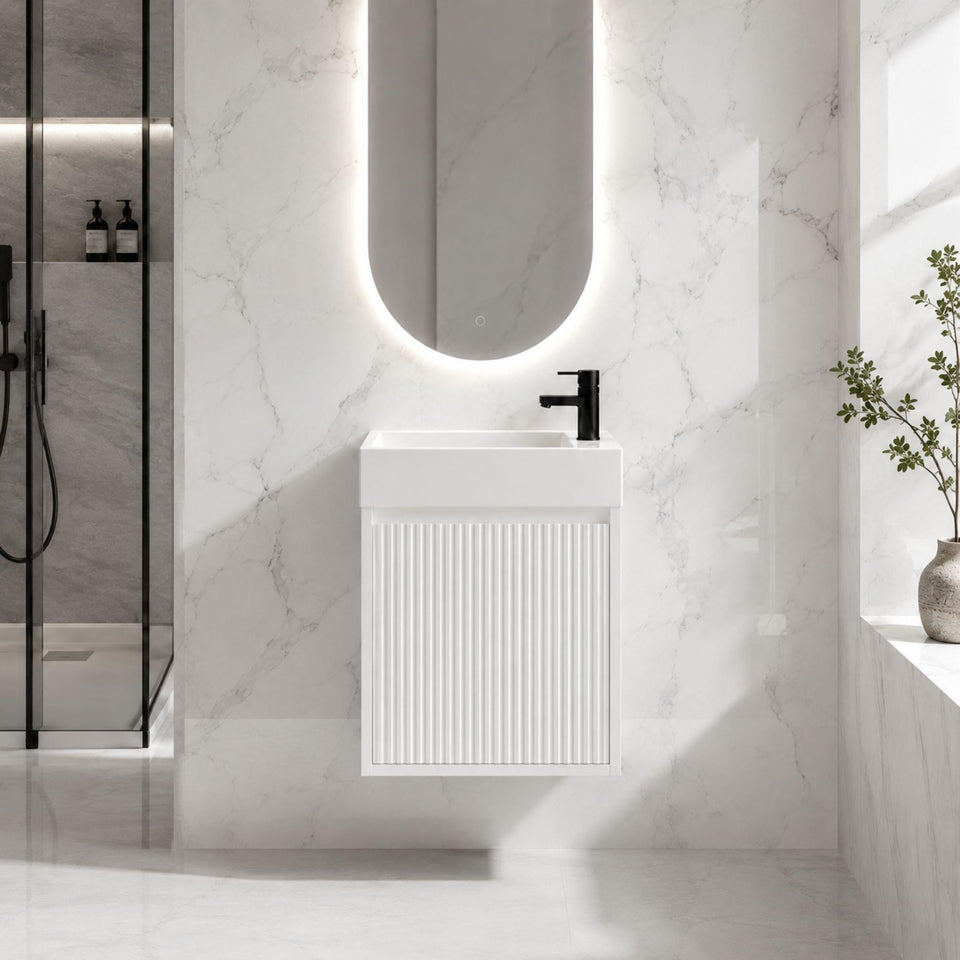 Lukka Crete Mini Space Saving Single Bowl Wall Hung Vanity - Matte White (LK-MC42W-MW)
