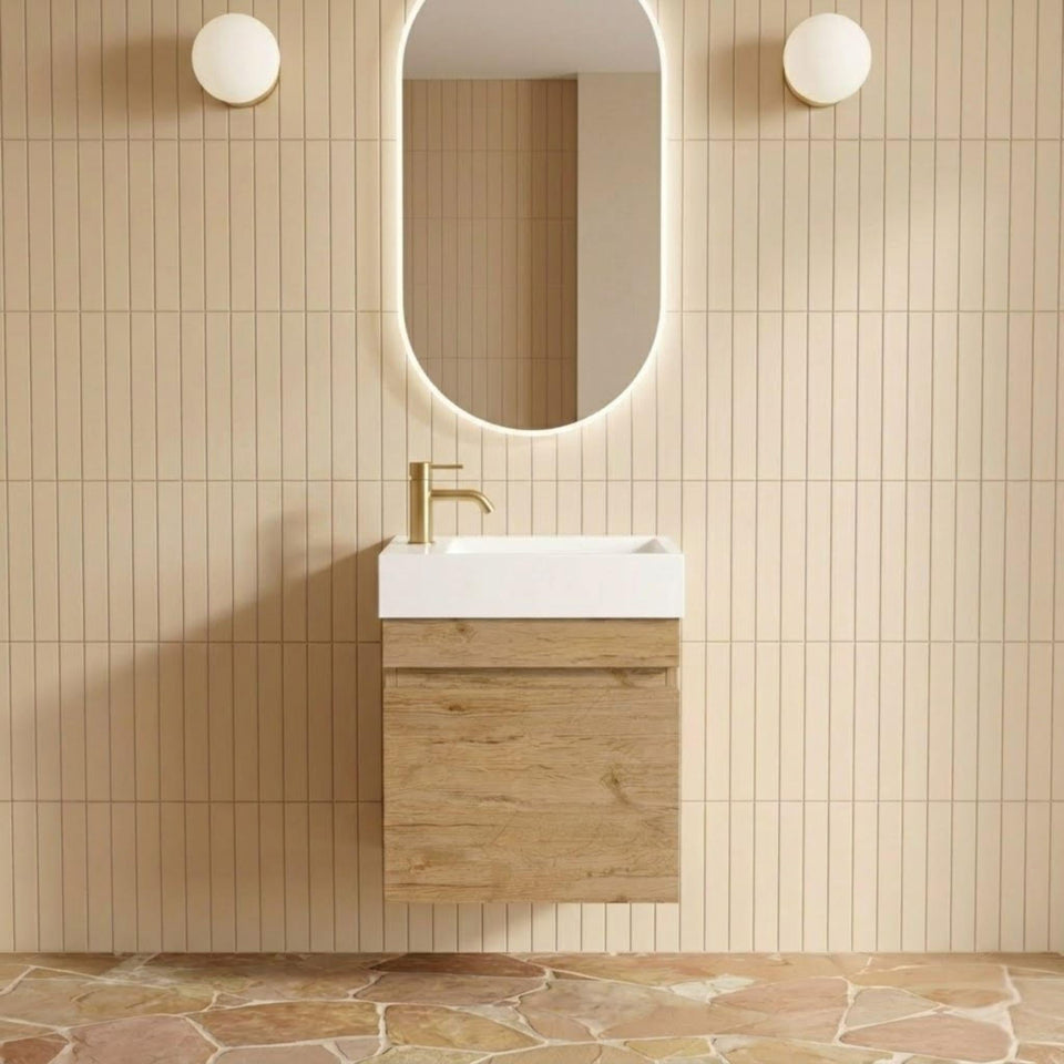 Lukka Camden Modern Space Saving Single Bowl Wall Hung Vanity - Prime Oak (LK-MC42W-PO)