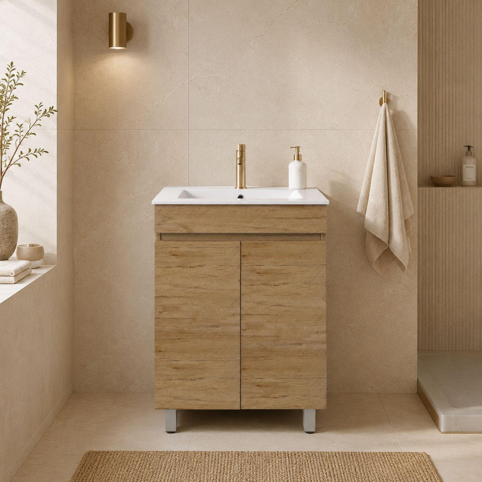 Lukka Camden Ensuite 600MM Space Saving Single Bowl Floor Standing Vanity - Prime Oak (LK-MC63L-PO)