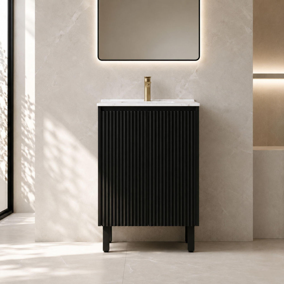 LUKKA CRETE MODERN MATTE BLACK 600MM SINGLE BOWL FLOOR STANDING VANITY