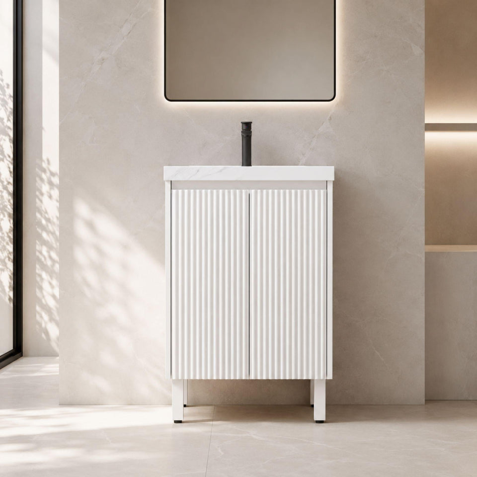 Lukka Crete Modern Single Bowl Floor Standing Vanity - Matte White / 600mm (LK-MC64L-MW)