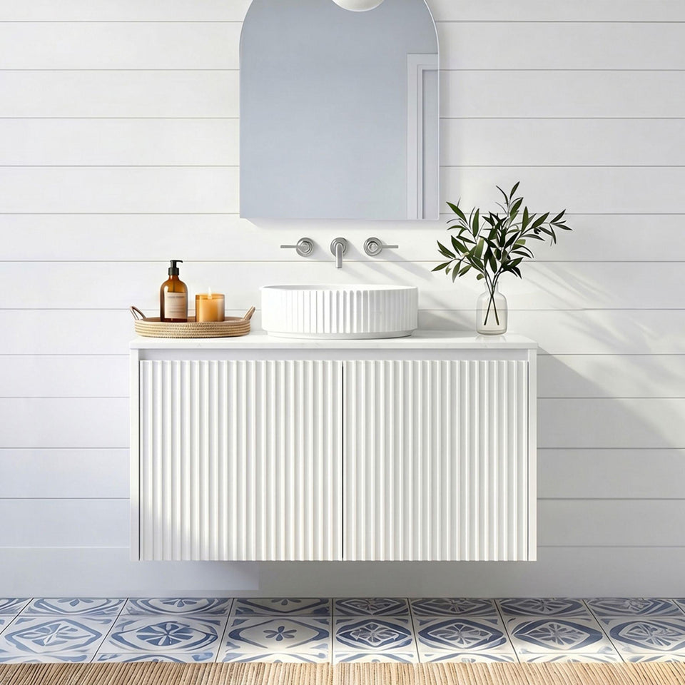 LUKKA CRETE MODERN MATTE WHITE 600MM SINGLE BOWL WALL HUNG VANITY
