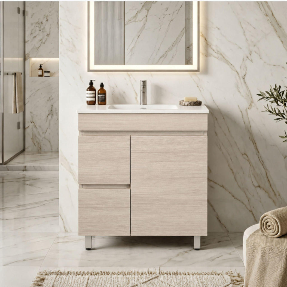 Lukka Camden Modern Single Bowl Floor Standing Vanity (available in Left and Right Hand Drawer)