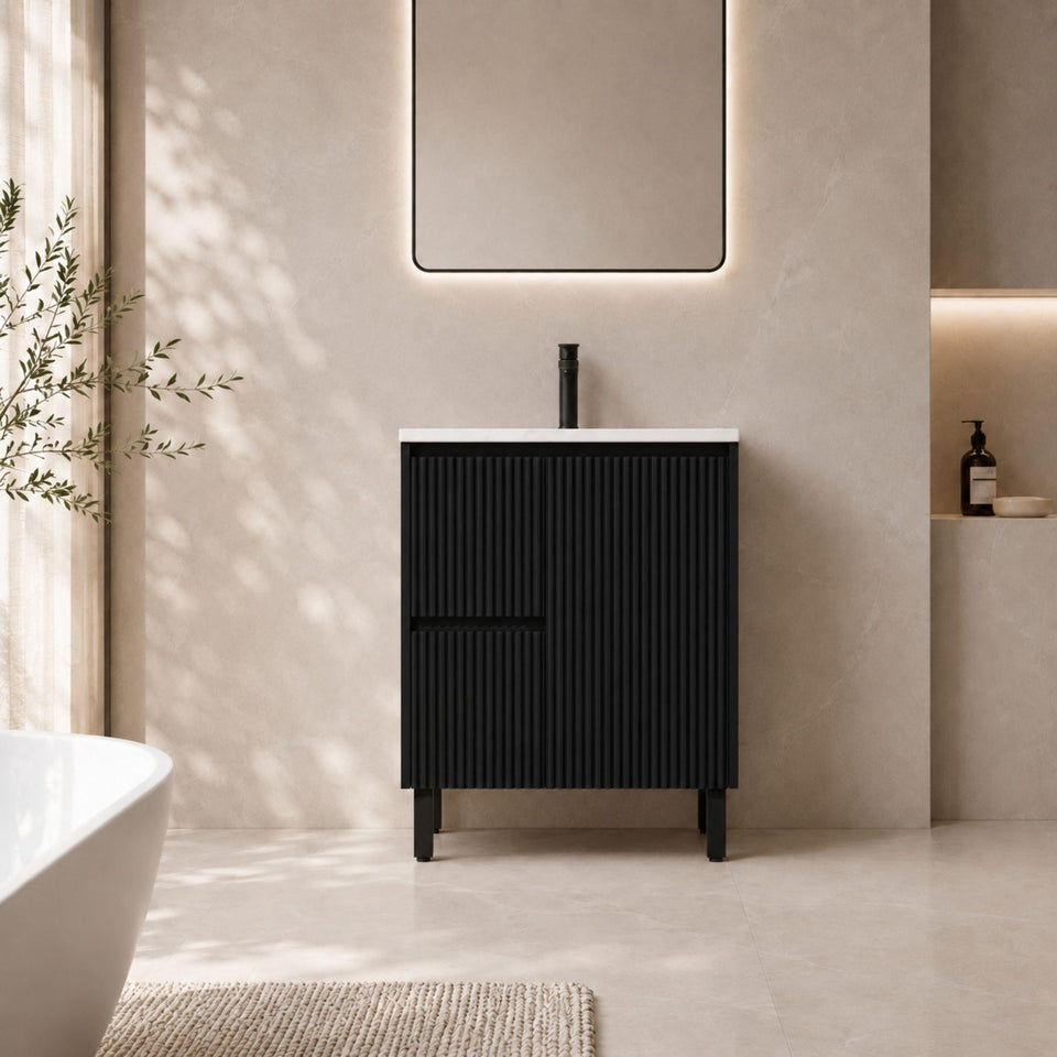 LUKKA CRETE MODERN MATTE BLACK 750MM SINGLE BOWL FLOOR STANDING VANITY (AVAILABLE IN LEFT AND RIGHT HAND DRAWER)