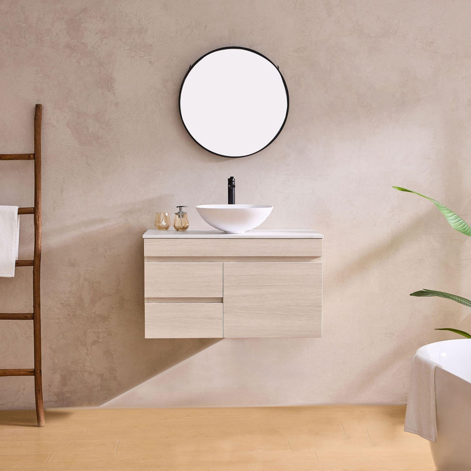 Lukka Camden Modern Single Bowl Wall Hung Vanity (available in Left and Right Hand Drawer)