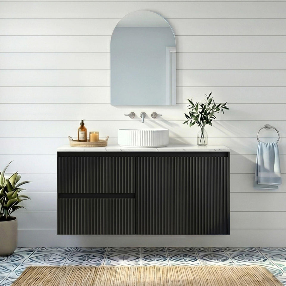 Lukka Crete Modern Single Bowl Wall Hung Vanity (available in Left and Right Hand Drawer)
