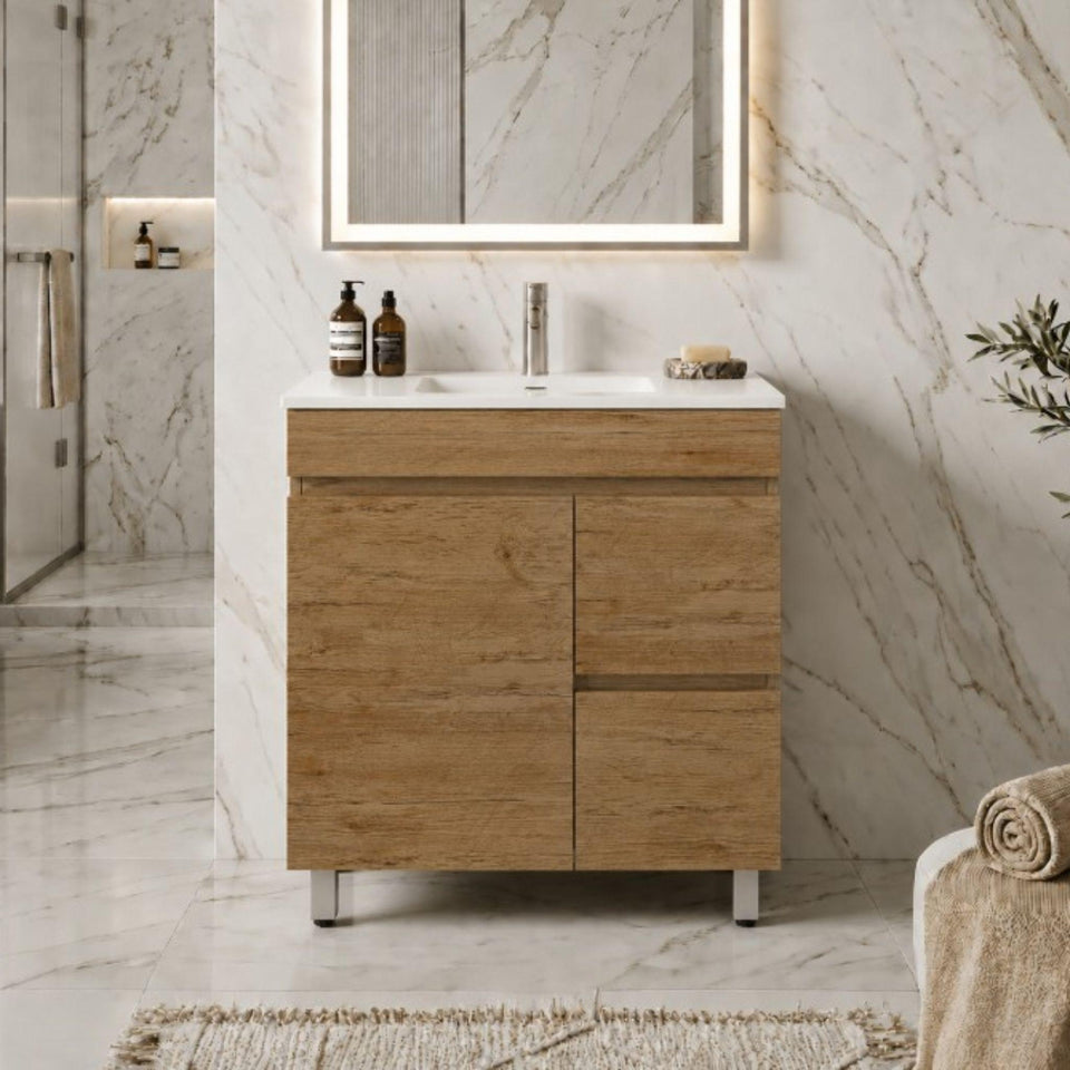 LUKKA CAMDEN MODERN PRIME OAK 750MM SINGLE BOWL FLOOR STANDING VANITY (AVAILABLE IN LEFT AND RIGHT HAND DRAWER)