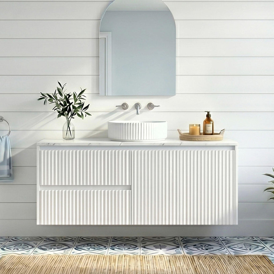 Lukka Crete Modern Single Bowl Wall Hung Vanity (available in Left and Right Hand Drawer) - Matte White / 900mm (LK-MC94LW-MW)