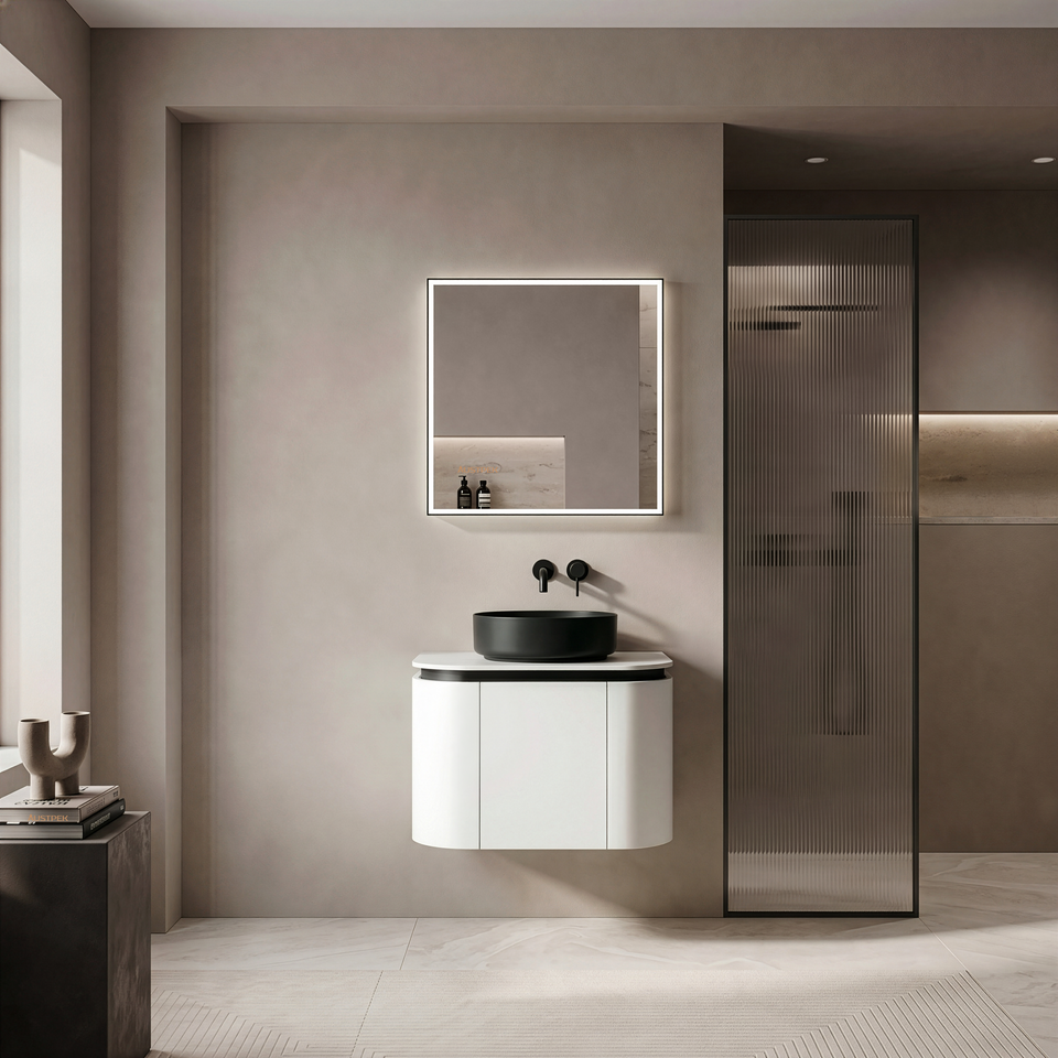 LUKKA DEVITO WHITE 600MM CURVE SINGLE BOWL WALL HUNG VANITY