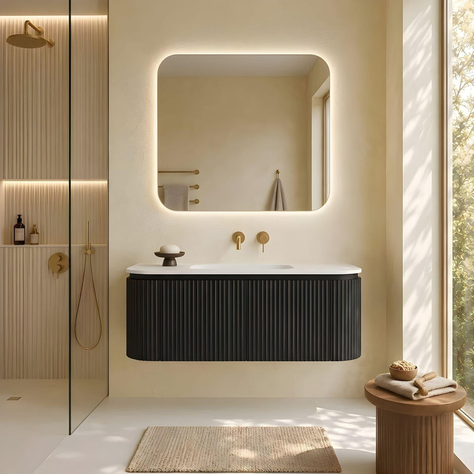 LUKKA ESTELLA MATTE BLACK 1200MM CURVE SINGLE BOWL WALL HUNG VANITY