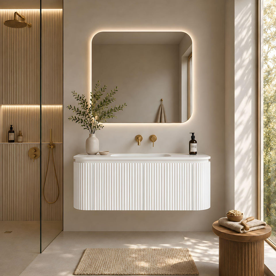 Lukka Estella 1200MM Curve Single Bowl Wall Hung Vanity - Matte White (LK-ME1200W-MW)