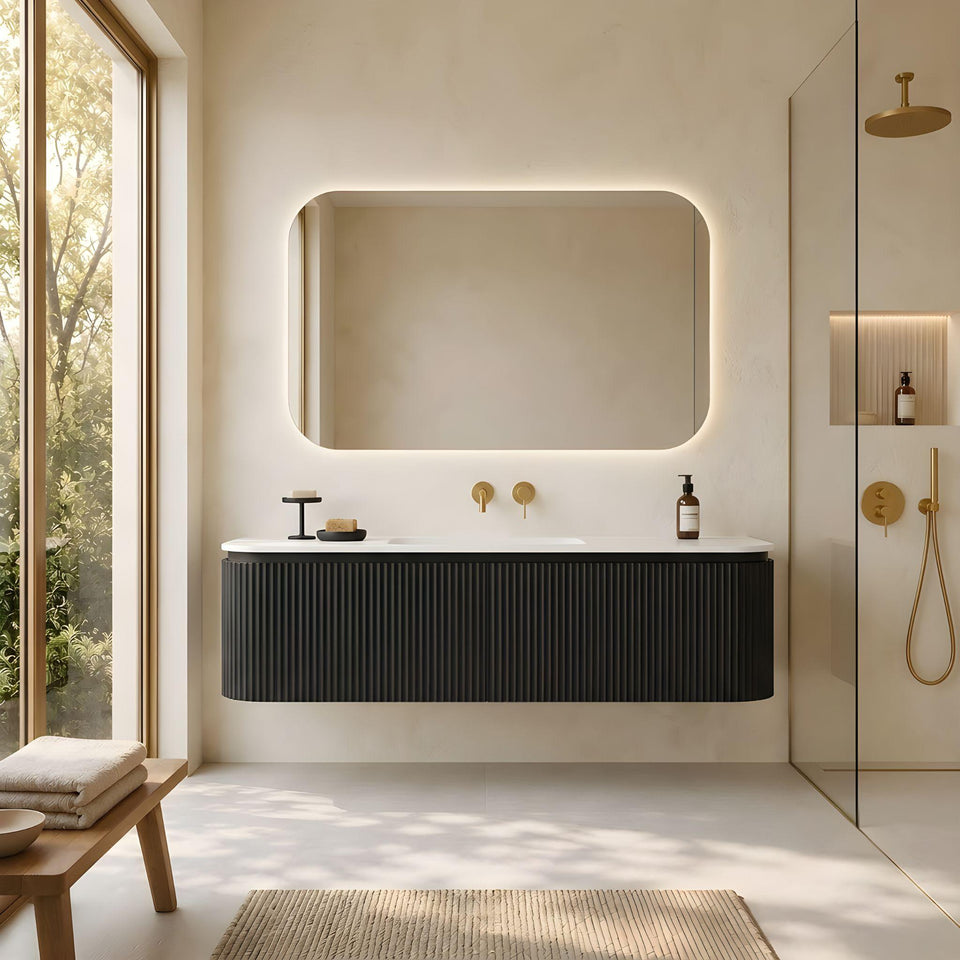LUKKA ESTELLA MATTE BLACK 1800MM CURVE SINGLE BOWL WALL HUNG VANITY