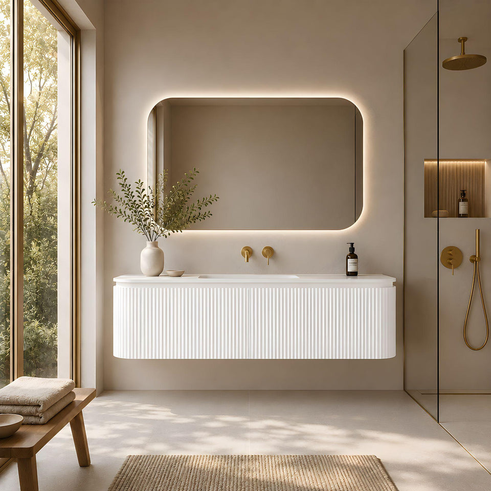 LUKKA ESTELLA MATTE WHITE 1800MM CURVE SINGLE BOWL WALL HUNG VANITY