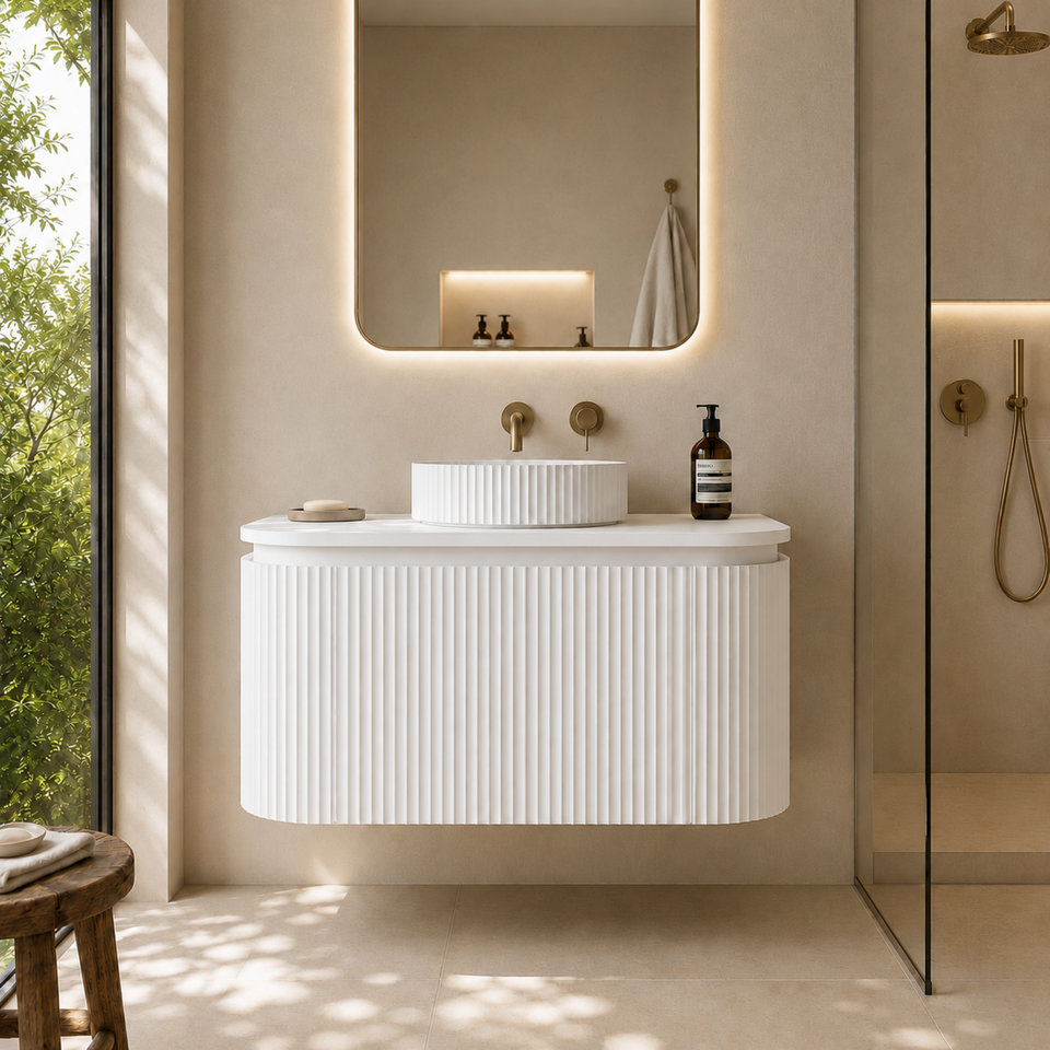Lukka Estella 750MM Curve Single Bowl Wall Hung Vanity - Matte White (LK-ME750W-MW)