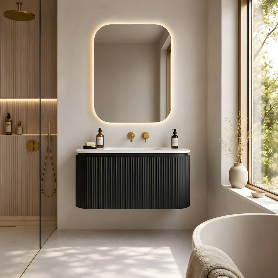 LUKKA ESTELLA MATTE BLACK 900MM CURVE SINGLE BOWL WALL HUNG VANITY