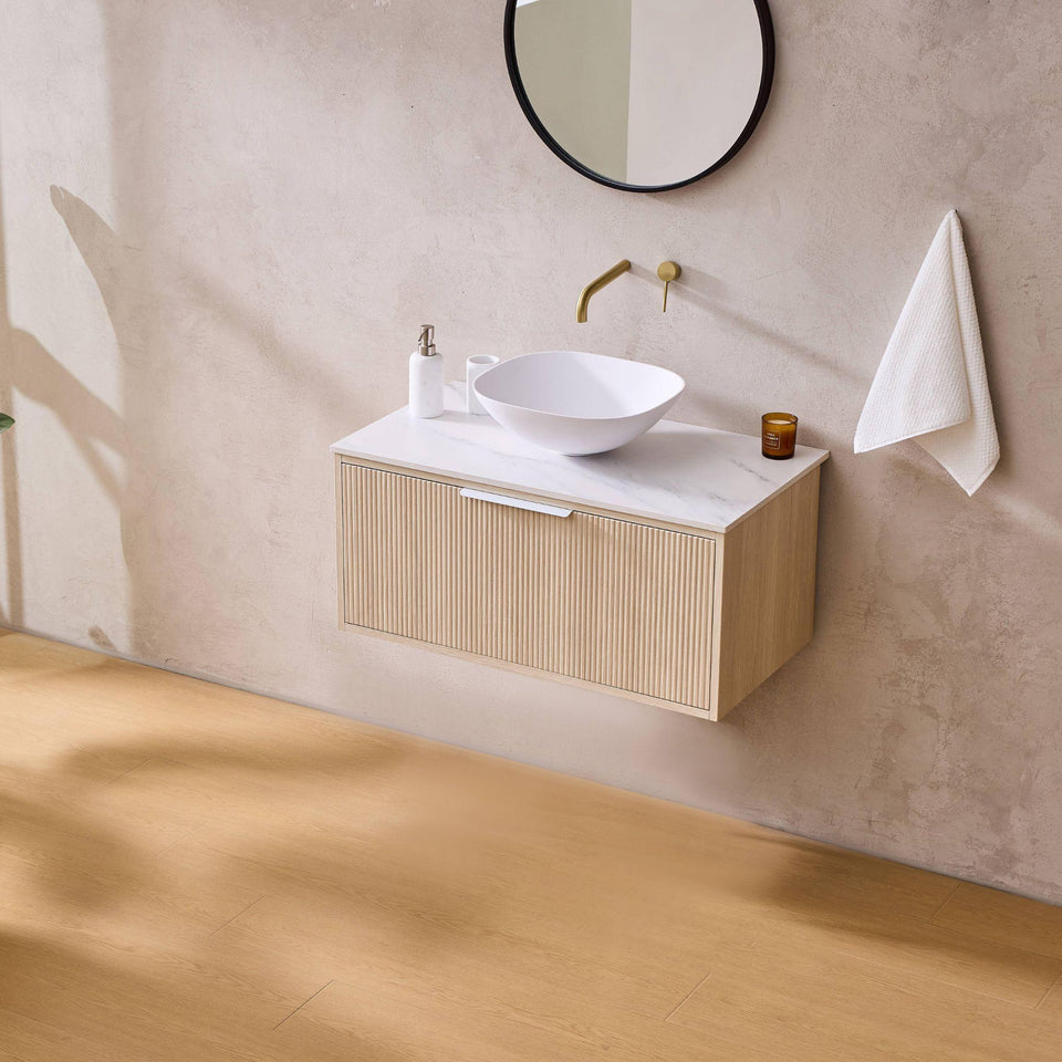 Lukka Kliff 600MM Single Bowl Wall Hung Vanity - Coastal Oak (LK-MK600W-CO)