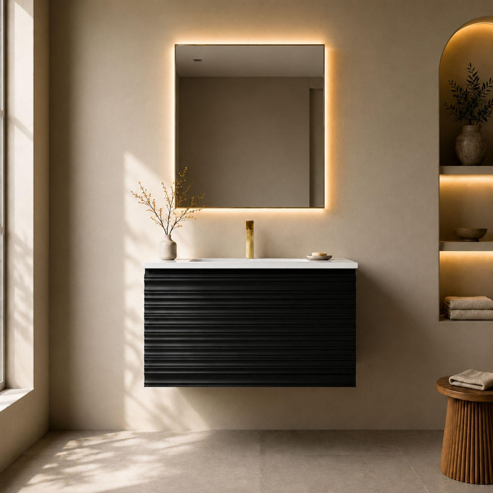 Lukka Sedona 600MM Single Bowl Wall Hung Vanity - Matte Black (LK-MS600W-MB)