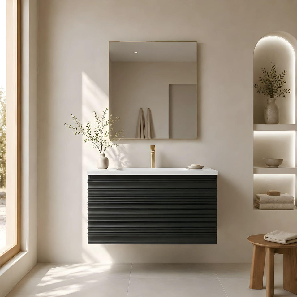 LUKKA SEDONA MATTE BLACK 900MM SINGLE BOWL WALL HUNG VANITY