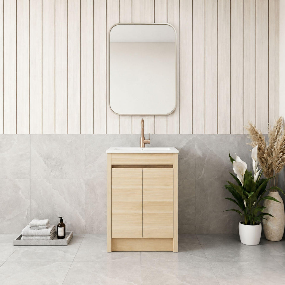 Lukka Pako Flat Pack 600MM Single Bowl Floor Standing Vanity - Natural Oak (LK-PK64L-OAK)