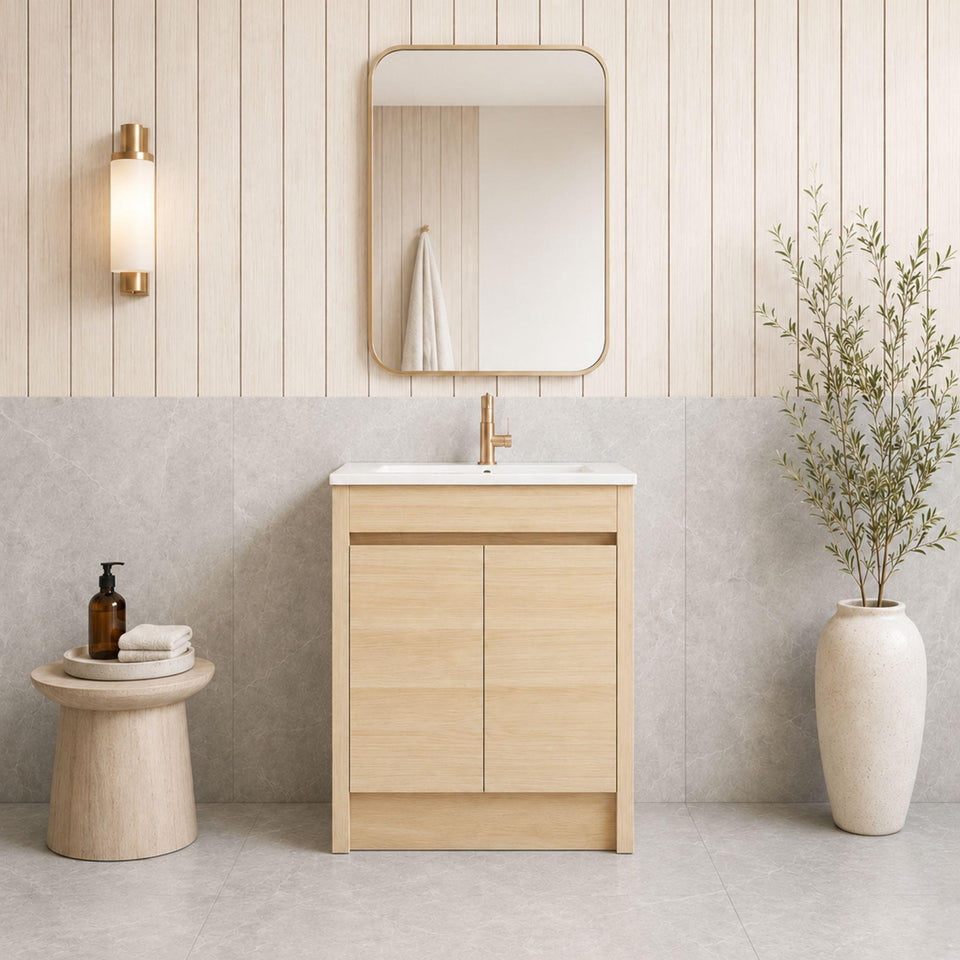 Lukka Pako Flat Pack 750MM Single Bowl Floor Standing Vanity - Natural Oak (LK-PK74L-OAK)
