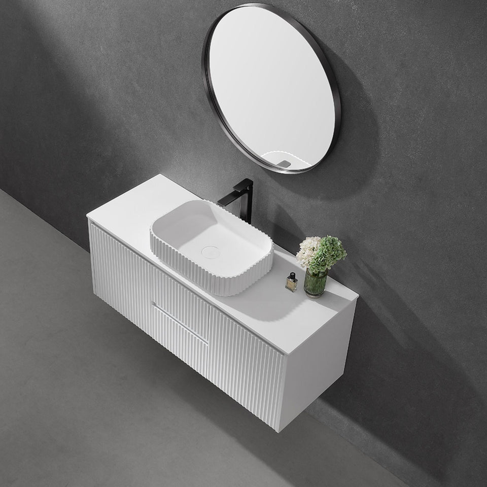 LUKKA JAPSER FLUTED ABOVE COUNTER BASIN MATTE WHITE 500MM