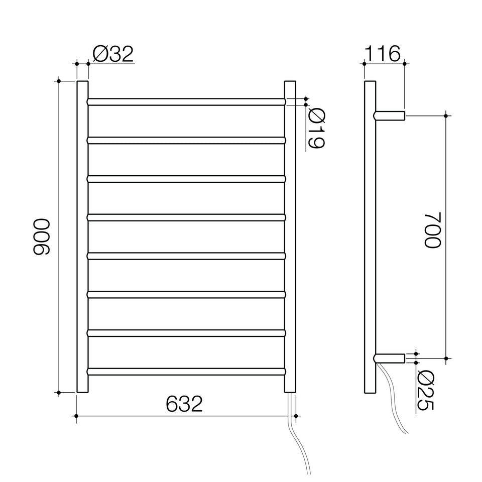Caroma Liano II Heated Towel Ladder (11225051B, 11225051BB, 11225051BBZ, 11225051BN)
