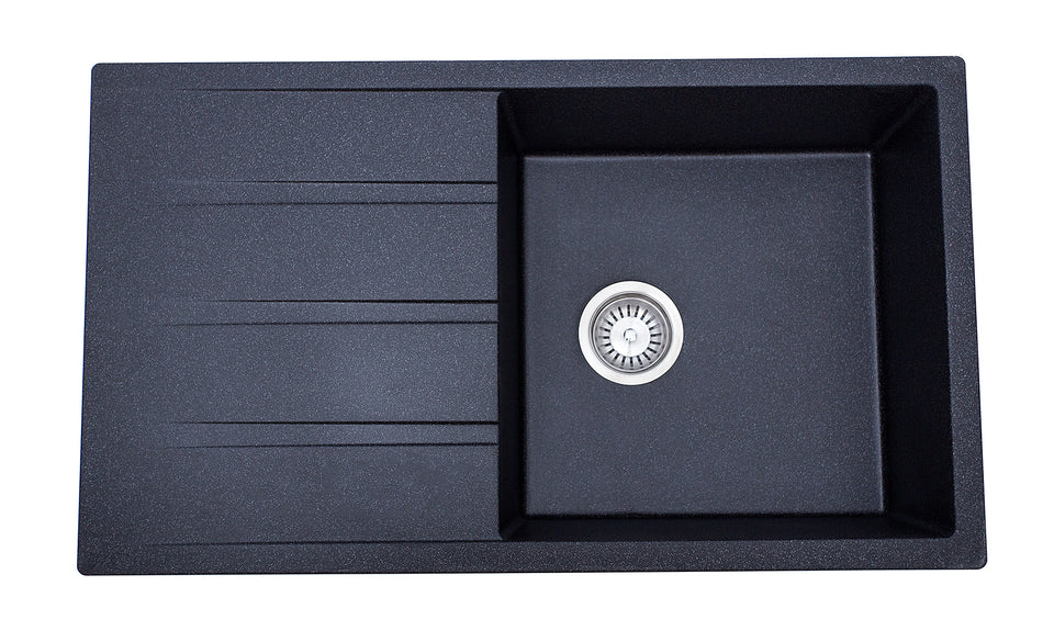 Modern National Dello Single Bowl Granite Sink with Drainer 30L - Black Graphite (M-GS407B)