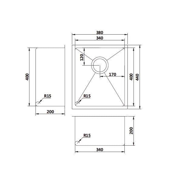Modern National 440x380x200 Single Bowl PVD Sink