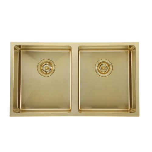 Modern National 760x440x200mm PVD Double Bowl Hand made Kitchen Sink 1.2mm Stainless - Light Gold (M-S203LG)