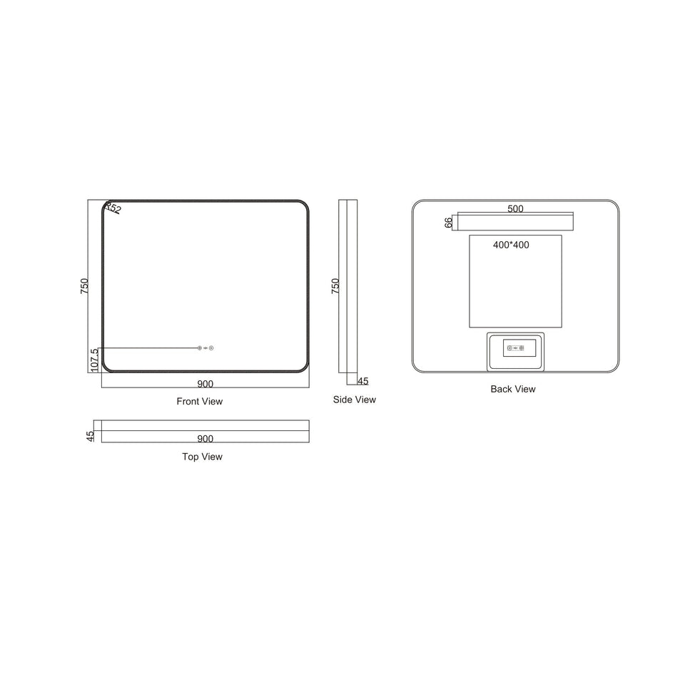 Maia 600×750mm LED Rectangular Mirror – Gun Metal Frame - MA-7590SQ