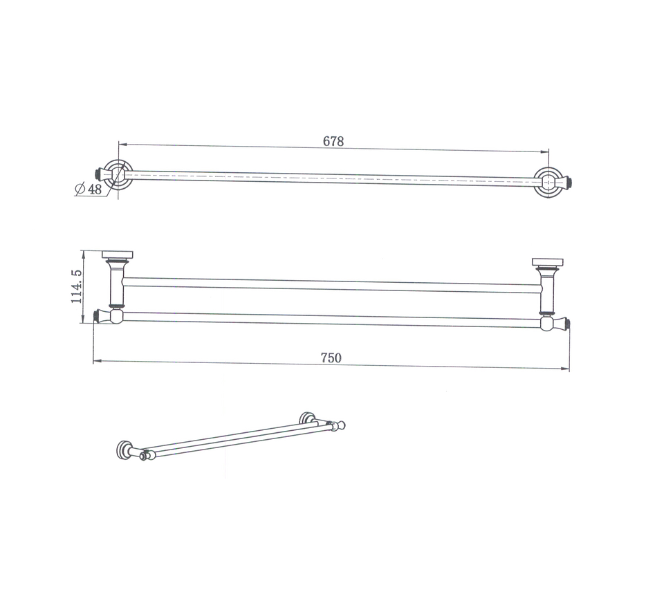 Modern National Medoc Double Towel Rail 750mm technical drawing (MED72BK)