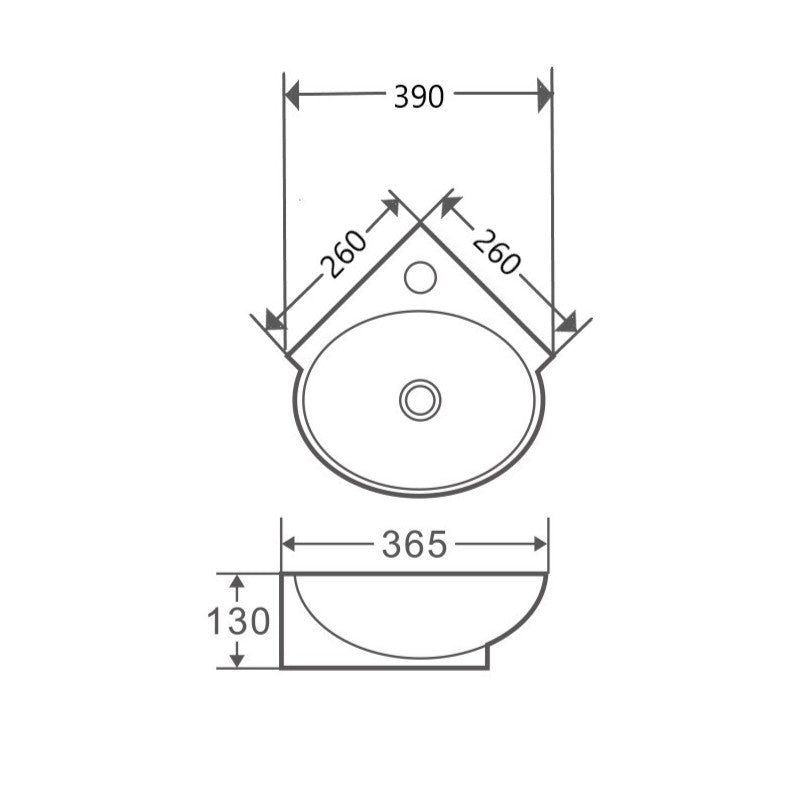 MINI 39 Compact Wall Hung Basin - MINI39drawing_2