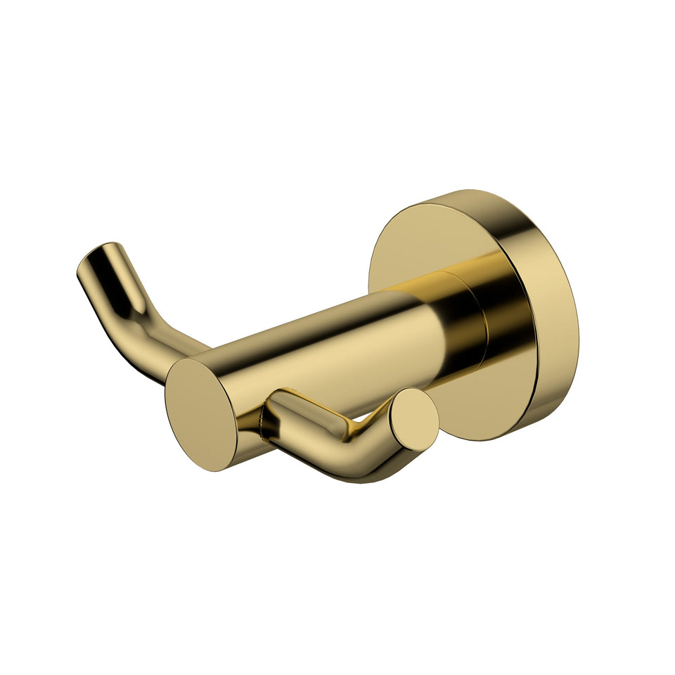 Modern National Mirage Double Robe Hook - Polished Brass (MIR53-2PB)