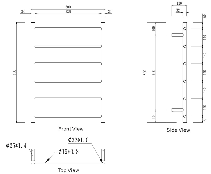 Modern National Mirage 6 Bar Heated Towel Rail