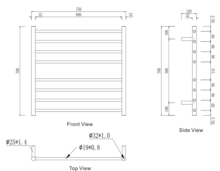 Modern National Mirage 8 Bar Wide Heated Towel Rail