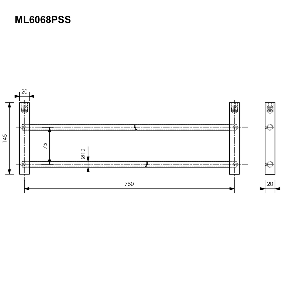 ML6068PSS | Paterson 770mm Double Towel Rail in Polished Stainless Steel