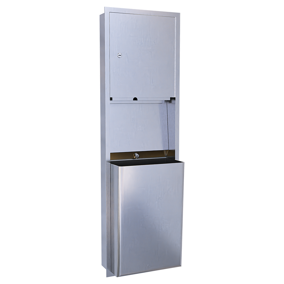 ML705_REC_MK2 | Paper Towel Dispenser & Waste Receptacle Recessed in Satin Stainless Steel