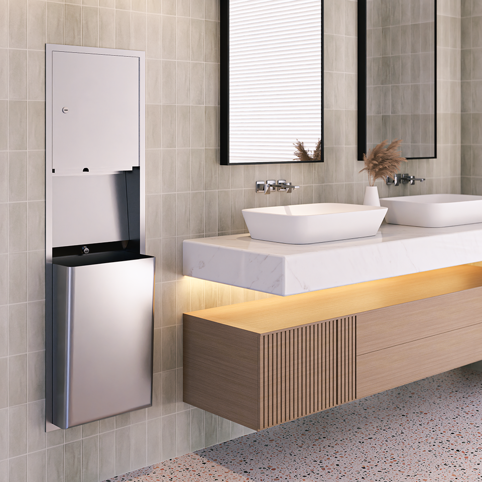ML705_REC_MK2 | Paper Towel Dispenser & Waste Receptacle Recessed in Satin Stainless Steel