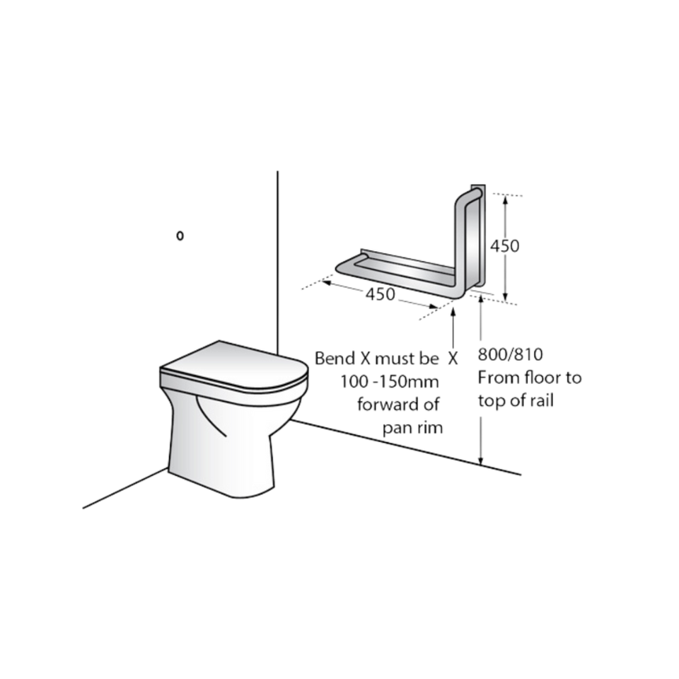 MLR112_AL | 90° Ambulant Anti-Ligature Grab Rail in Satin Stainless Steel