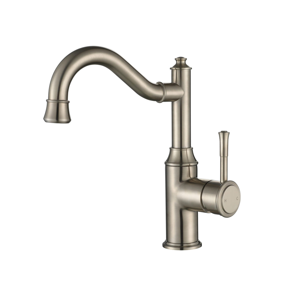 Modern National Montpellier Shepherd’s Crook High Rise Basin Mixer - Brushed Nickel (MON002-1BN)